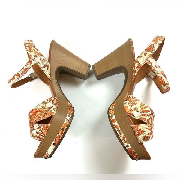 Pedro Miralles  Weekend Floral Platform Sandals - Orange and Cream - Picture 3 of 12